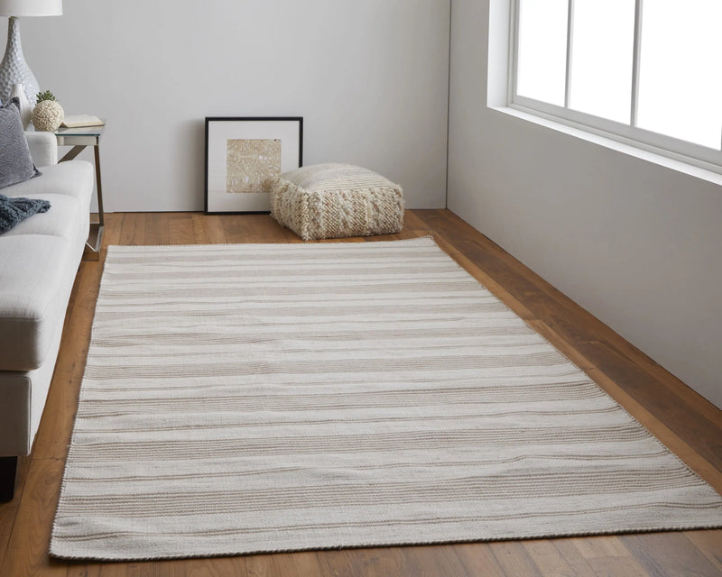 4' X 6' Ivory And Taupe Striped Hand Woven Area Rug Homeroots Outdoor