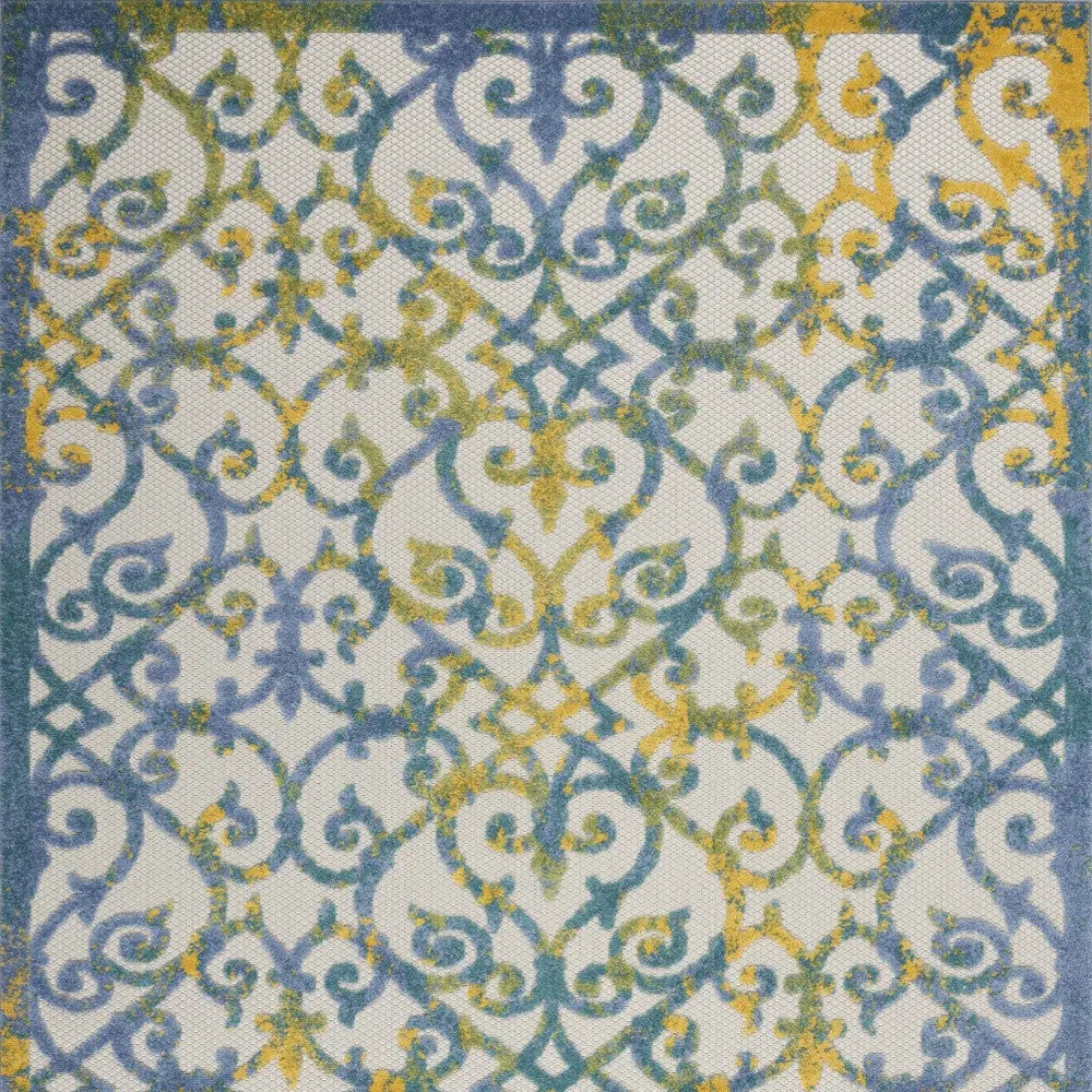 4' X 6' Ivory Blue And Yellow Trellis Indoor Outdoor Area Rug Homeroots Outdoor