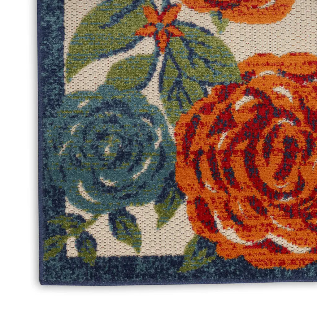 4' X 6' Ivory Blue Orange And Green Floral Indoor Outdoor Area Rug Homeroots Outdoor