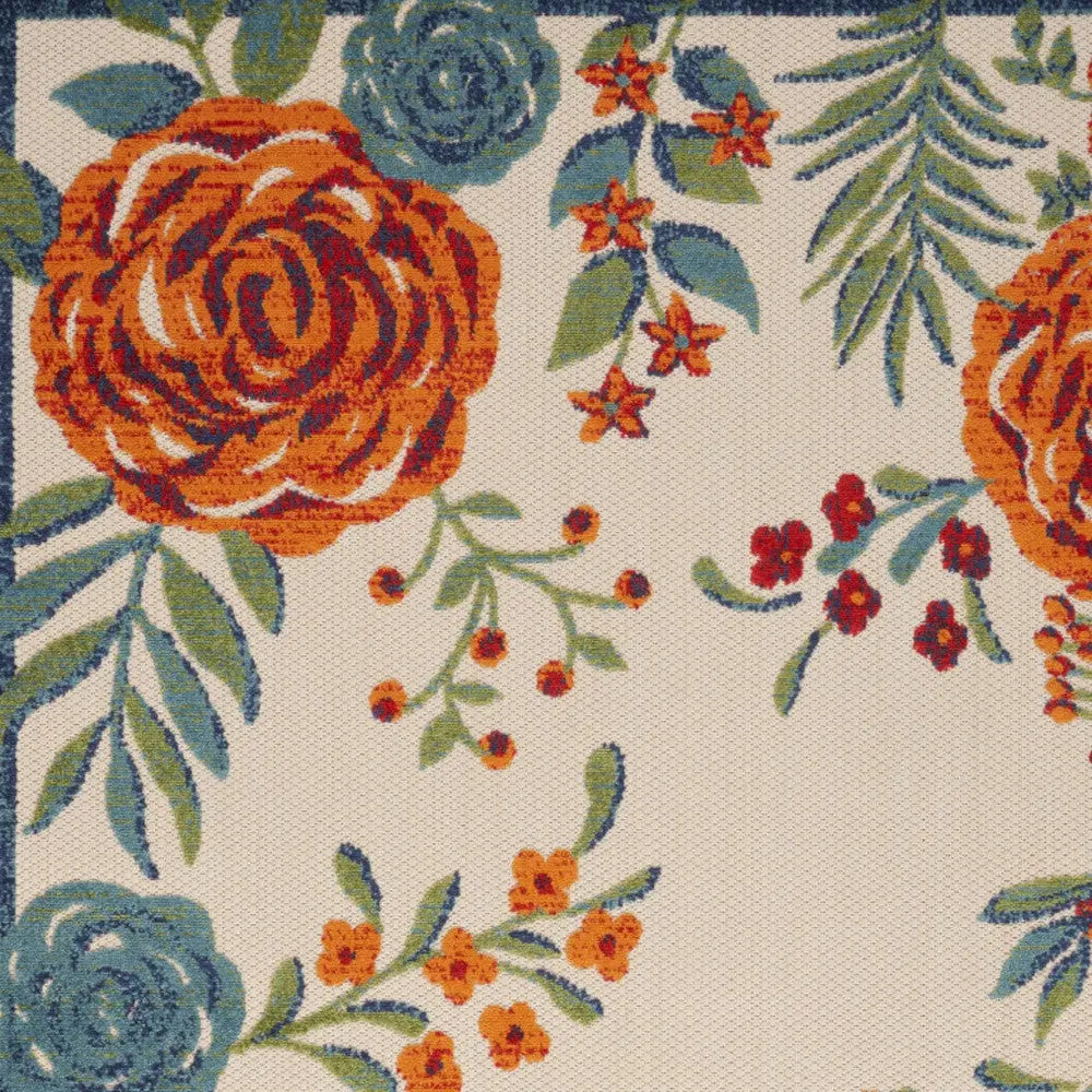 4' X 6' Ivory Blue Orange And Green Floral Indoor Outdoor Area Rug Homeroots Outdoor