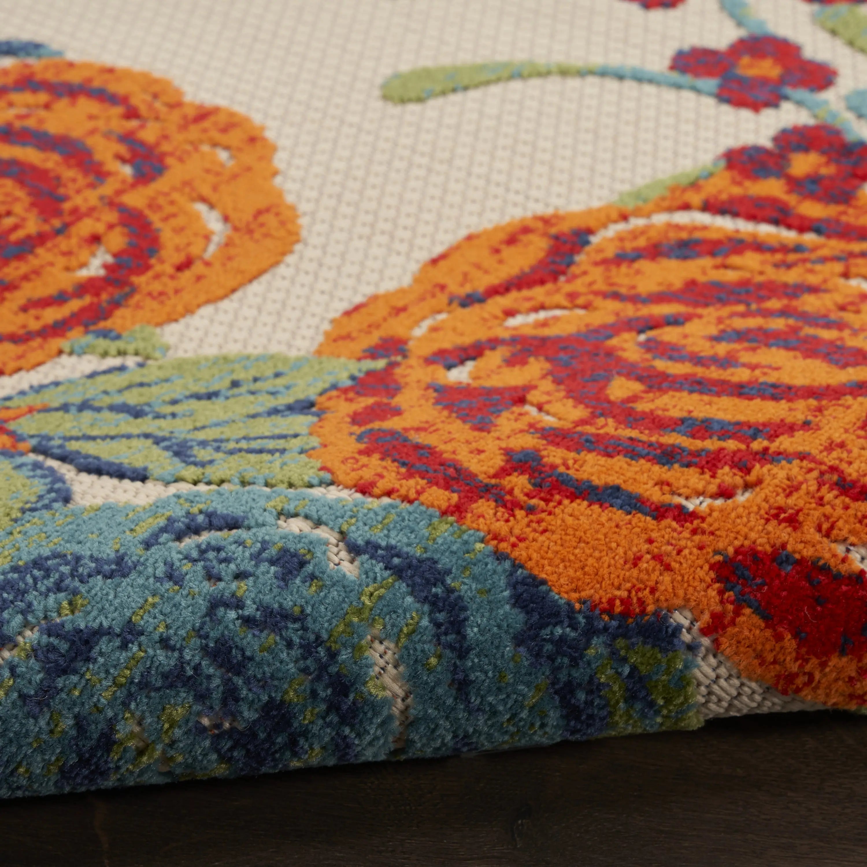 4' X 6' Ivory Blue Orange And Green Floral Indoor Outdoor Area Rug Homeroots Outdoor