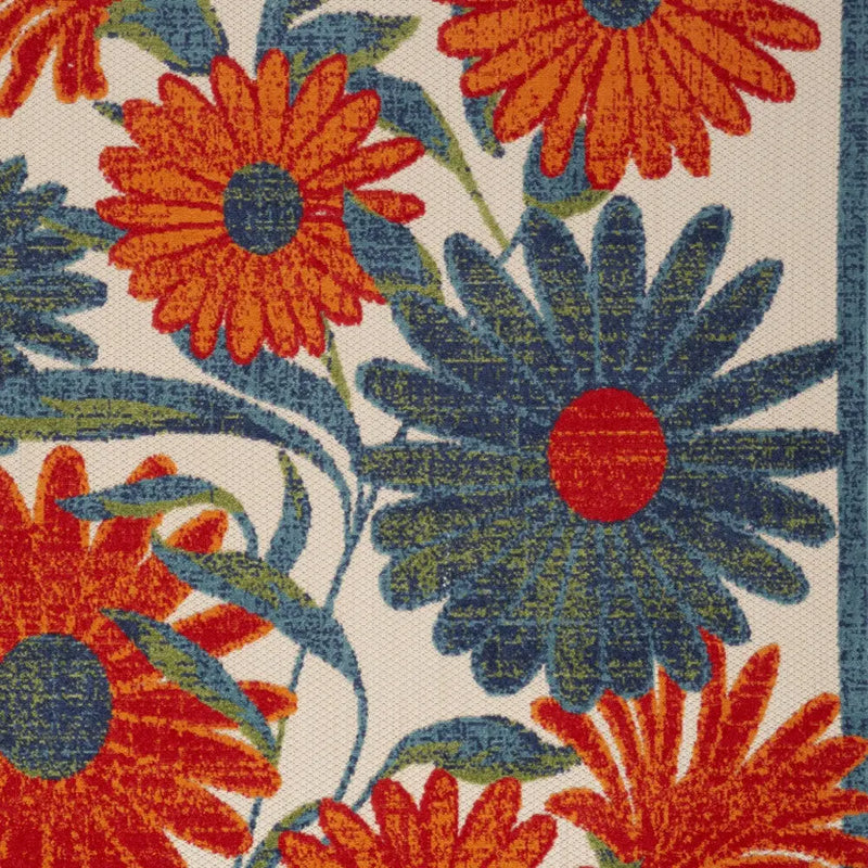4' X 6' Ivory Blue Orange And Green Floral Indoor Outdoor Area Rug Homeroots Outdoor