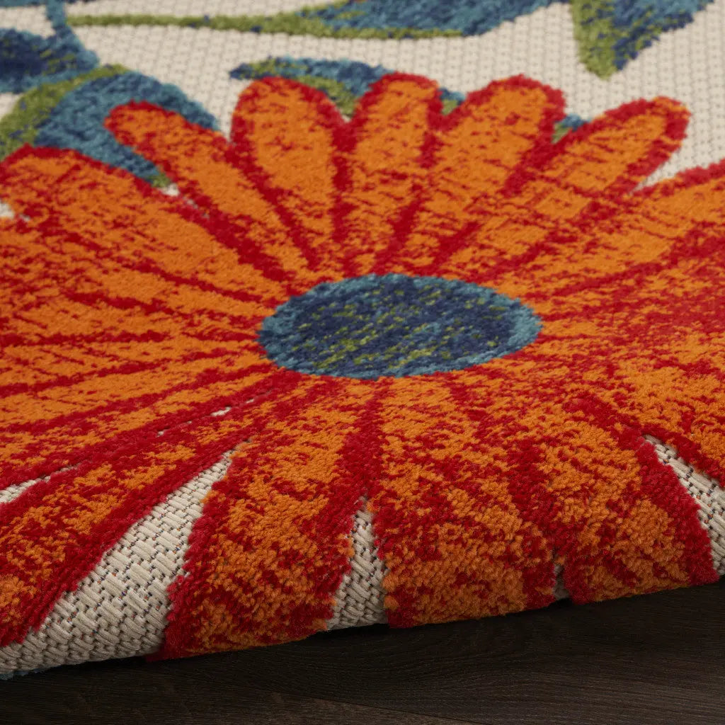4' X 6' Ivory Blue Orange And Green Floral Indoor Outdoor Area Rug Homeroots Outdoor