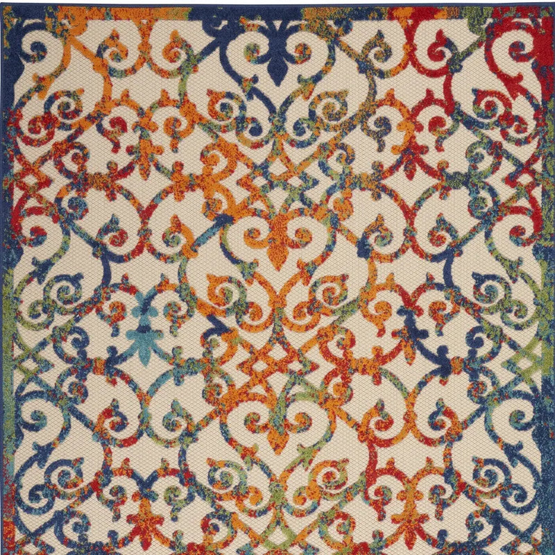 4' X 6' Ivory Blue Orange And Green Trellis Indoor Outdoor Area Rug Homeroots Outdoor