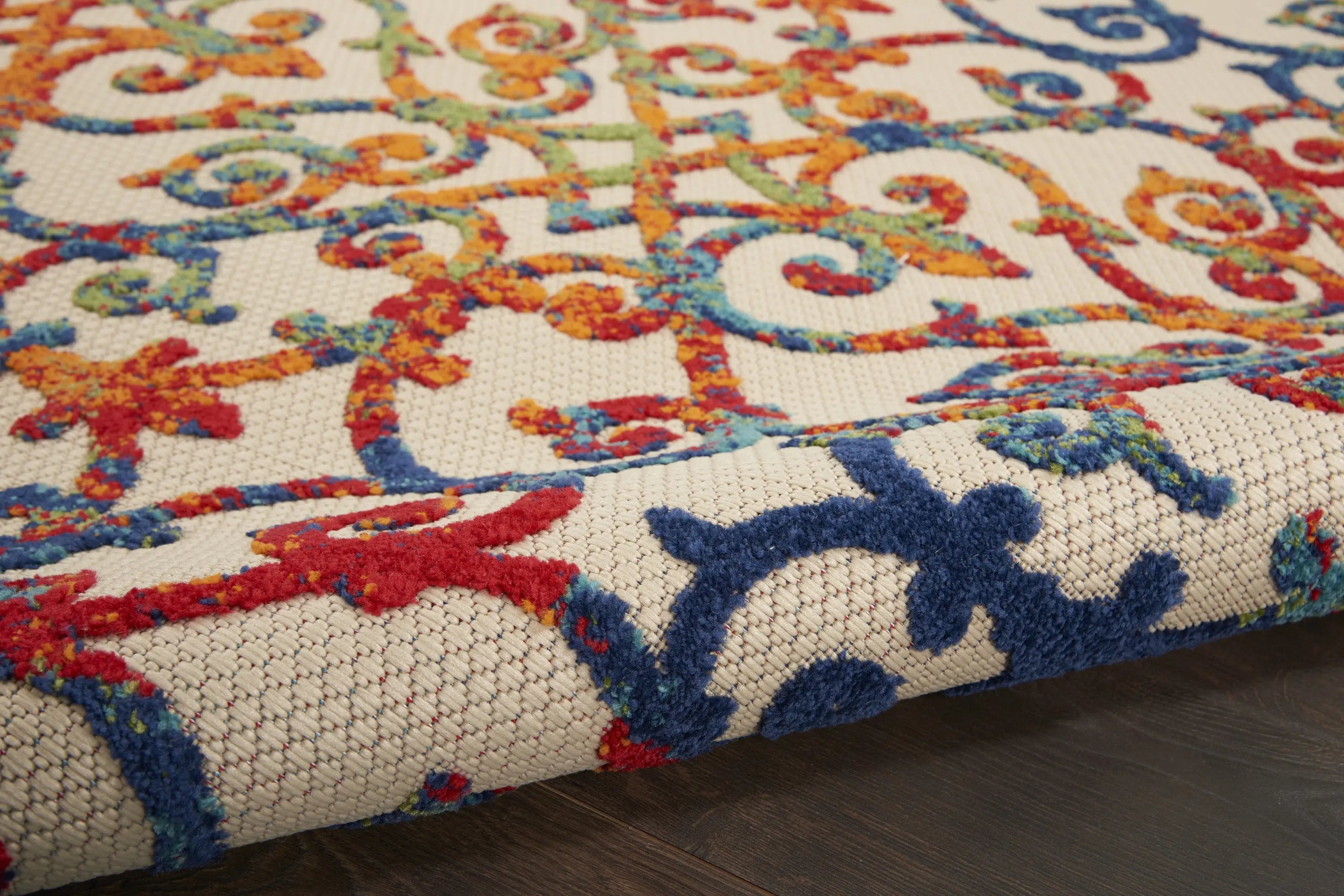 4' X 6' Ivory Blue Orange And Green Trellis Indoor Outdoor Area Rug Homeroots Outdoor