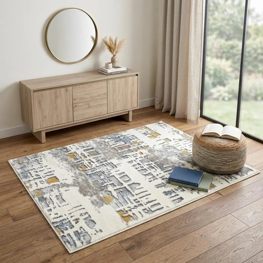 4' X 6' Ivory Blue Orange Red And Gray Abstract Area Rug Homeroots Home Decor