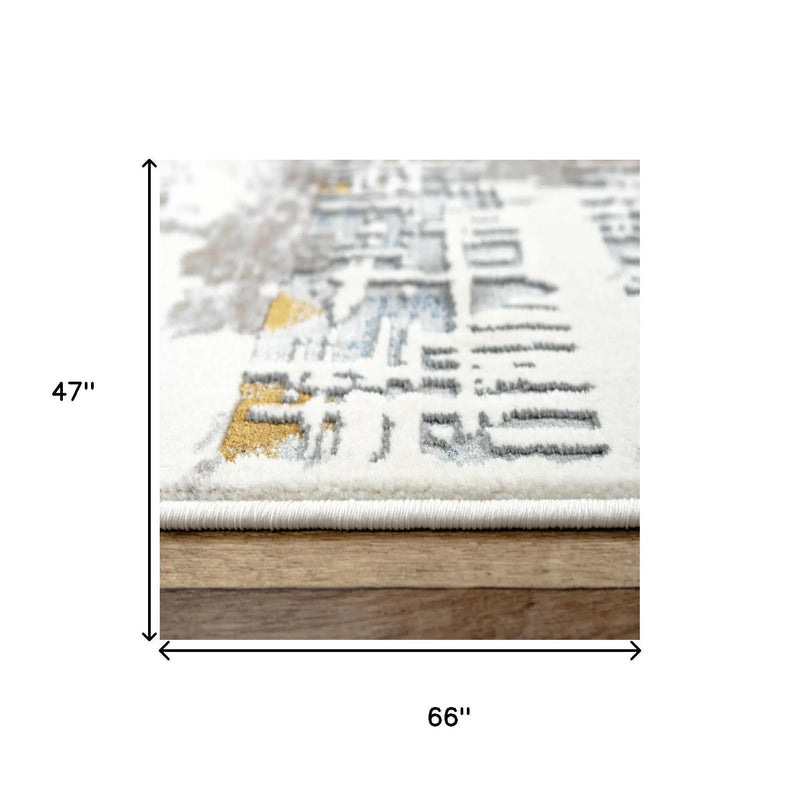 4' X 6' Ivory Blue Orange Red And Gray Abstract Area Rug Homeroots Home Decor
