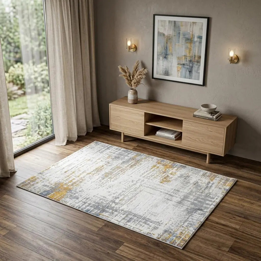 4' X 6' Ivory Blue Orange Red And Gray Abstract Area Rug Homeroots Home Decor