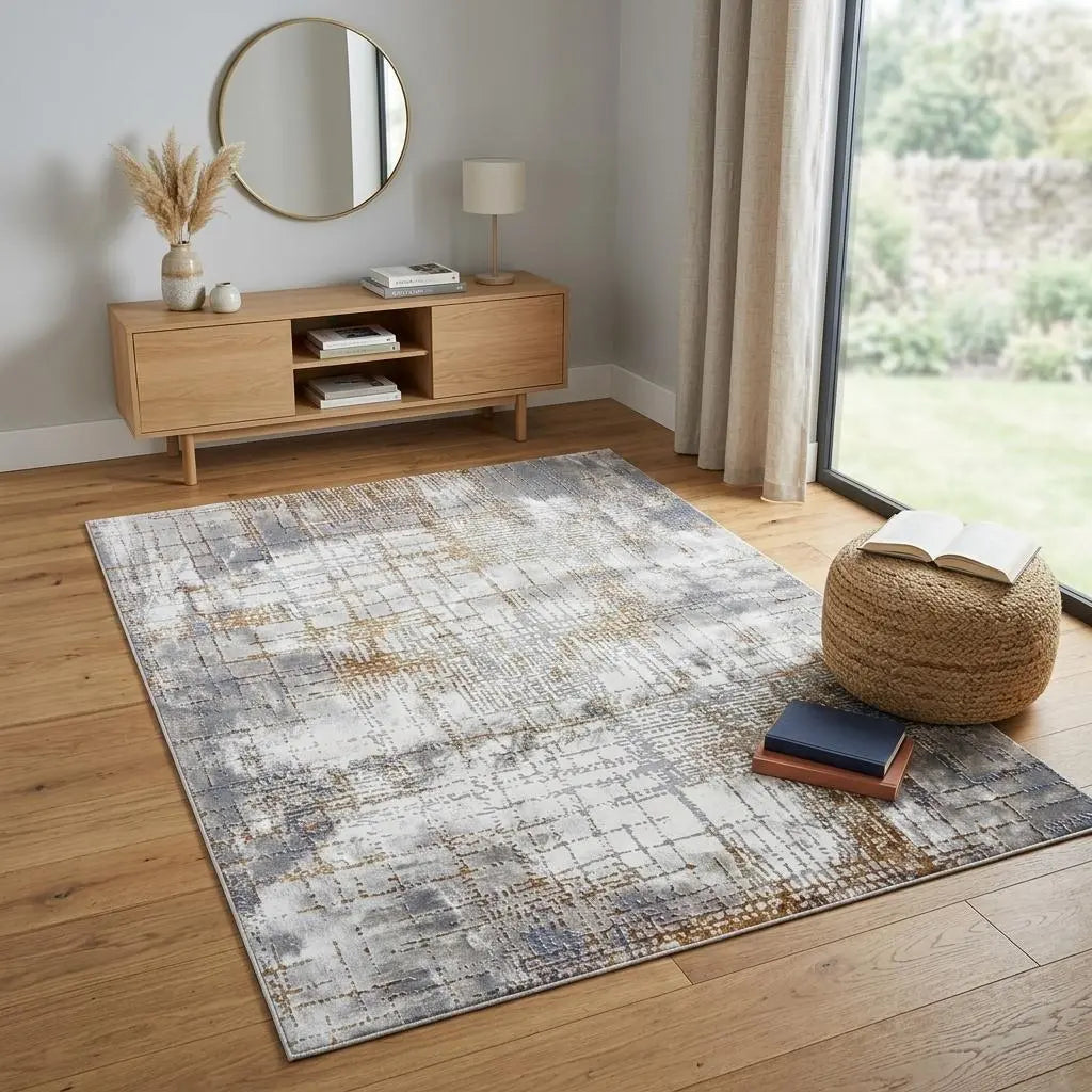 4' X 6' Ivory Blue Orange Red And Gray Abstract Area Rug Homeroots Home Decor