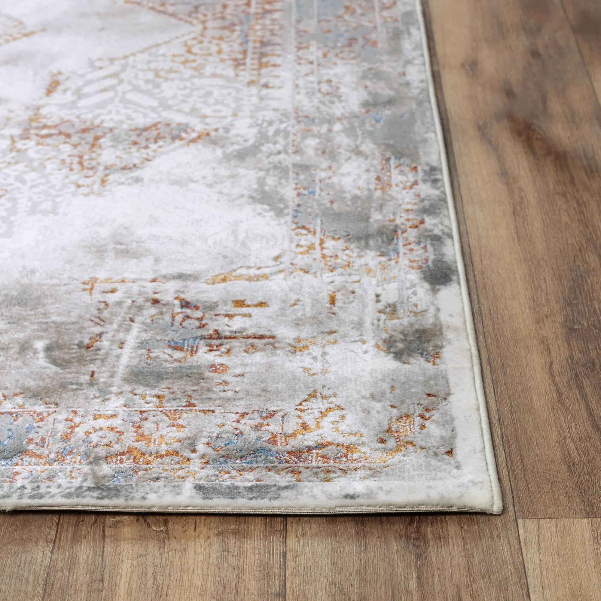 4' X 6' Ivory Blue Orange Red And Gray Medallion Area Rug Homeroots Home Decor