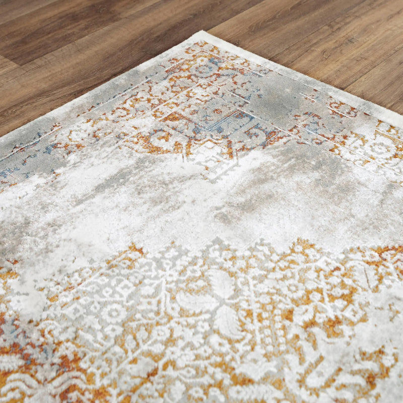 4' X 6' Ivory Blue Orange Red And Gray Medallion Area Rug Homeroots Home Decor