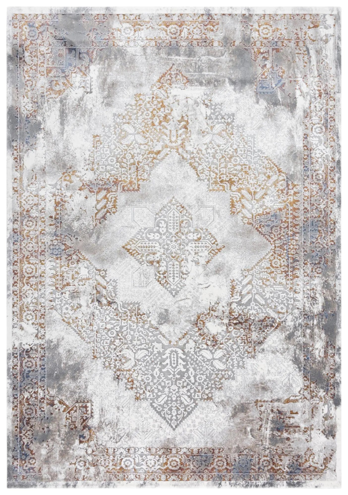 4' X 6' Ivory Blue Orange Red And Gray Medallion Area Rug Homeroots Home Decor
