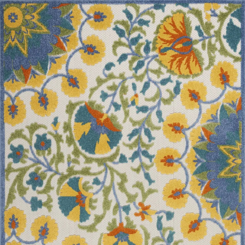 4' X 6' Ivory Blue Yellow And Orange Floral Indoor Outdoor Area Rug Homeroots Outdoor