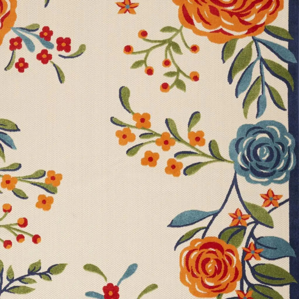 4' X 6' Ivory Blue and Orange Floral Non Skid Indoor Outdoor Area Rug Homeroots Outdoor