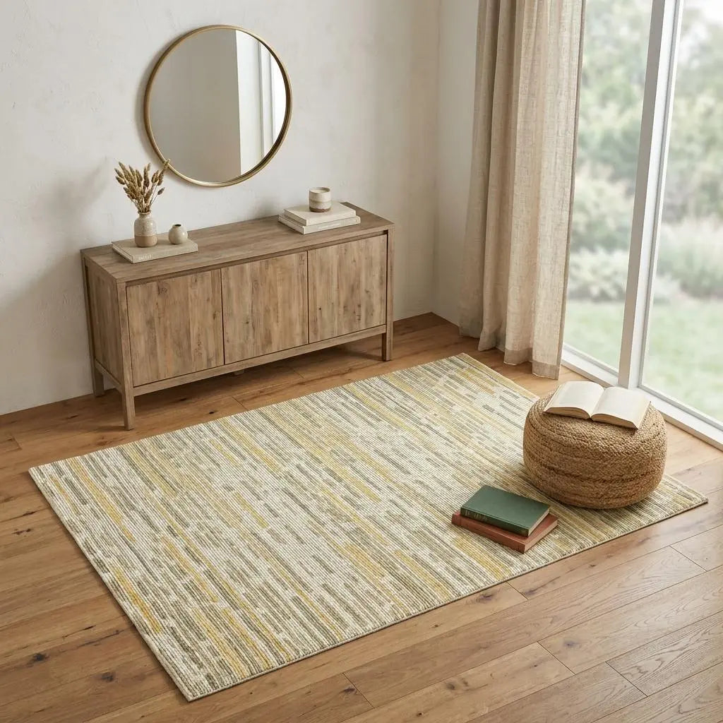 4' X 6' Ivory Green And Yellow Striped Hand Knotted Area Rug Homeroots Home Decor