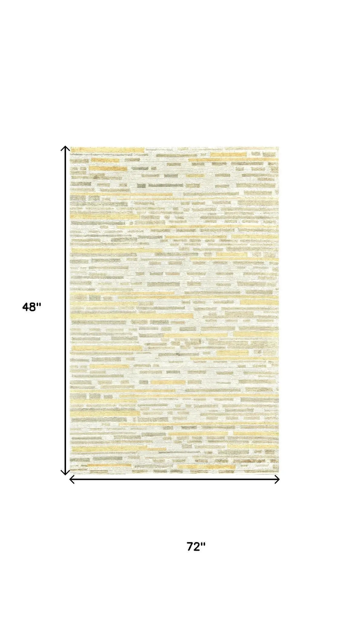 4' X 6' Ivory Green And Yellow Striped Hand Knotted Area Rug Homeroots Home Decor