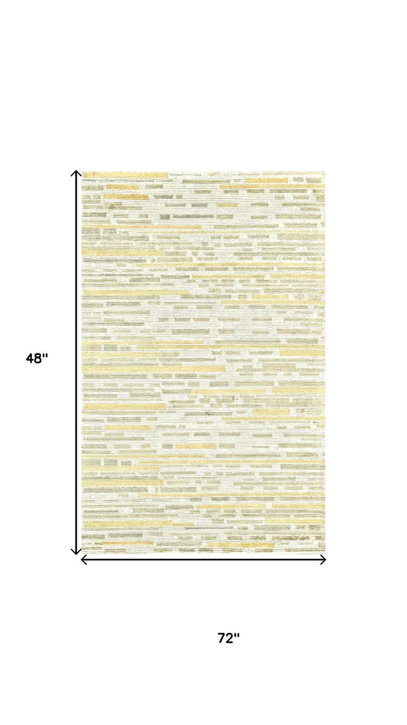 4' X 6' Ivory Green And Yellow Striped Hand Knotted Area Rug Homeroots Home Decor