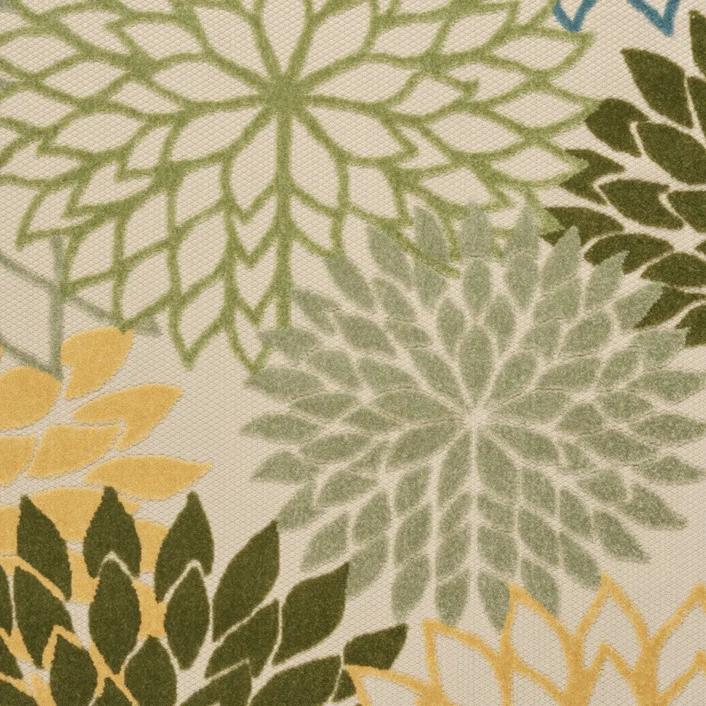 4' X 6' Ivory Green Blue And Yellow Floral Indoor Outdoor Area Rug Homeroots Outdoor
