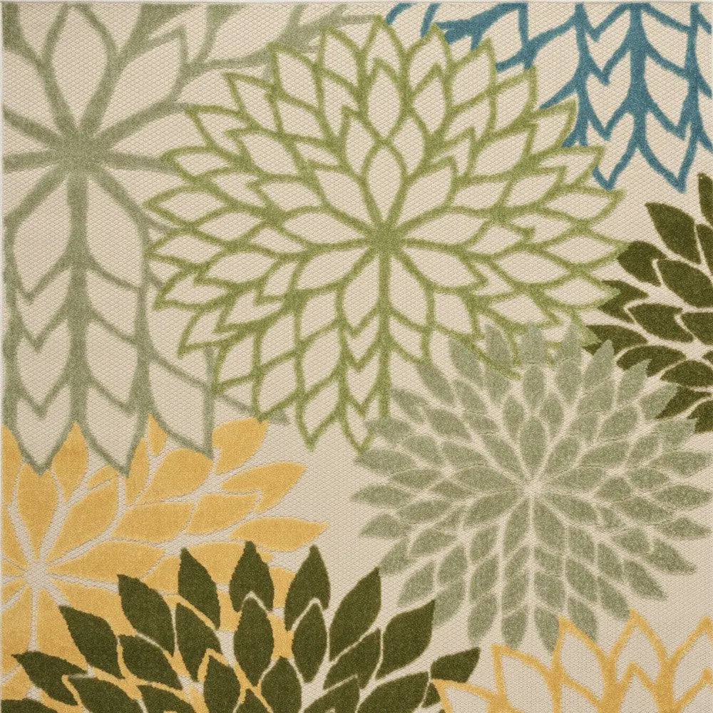 4' X 6' Ivory Green Blue And Yellow Floral Indoor Outdoor Area Rug Homeroots Outdoor