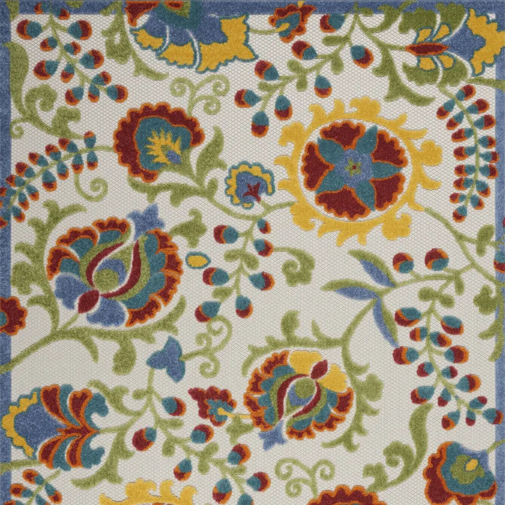 4' X 6' Ivory Red Green Blue And Yellow Floral Indoor Outdoor Area Rug Homeroots Outdoor