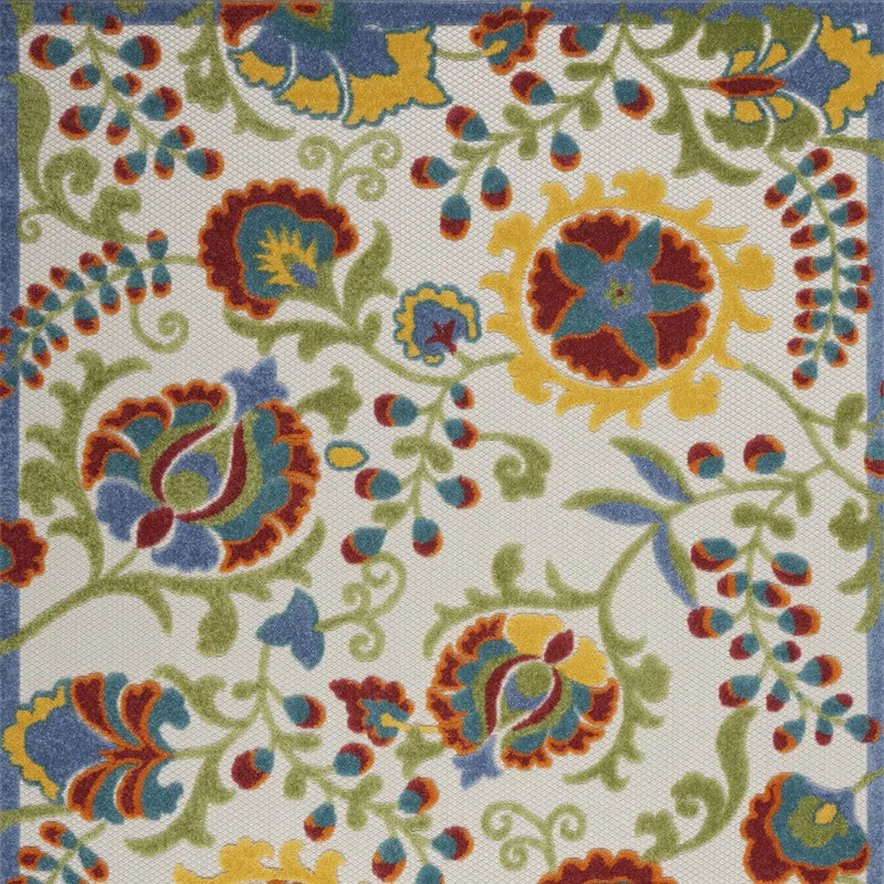 4' X 6' Ivory Red Green Blue And Yellow Floral Indoor Outdoor Area Rug Homeroots Outdoor