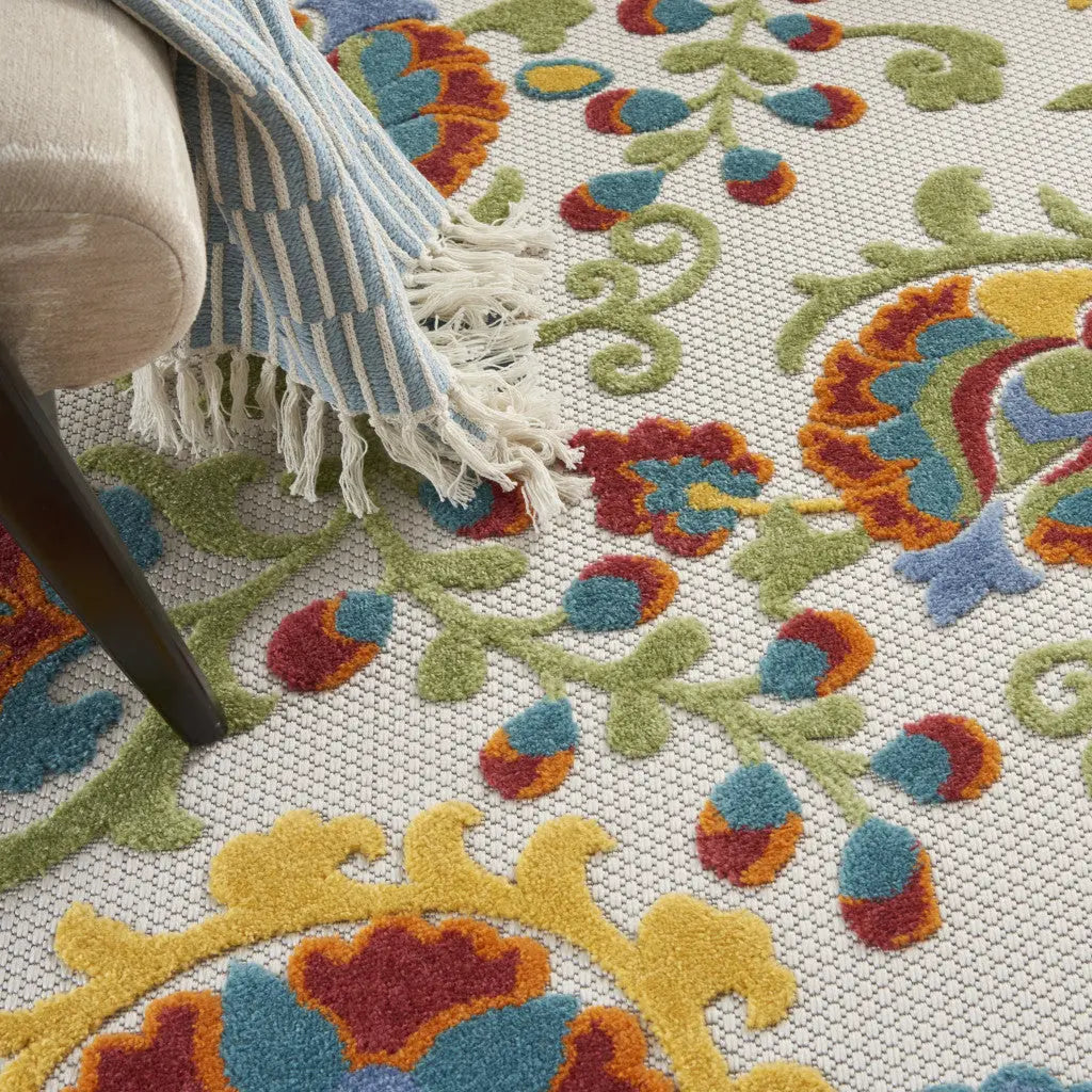4' X 6' Ivory Red Green Blue And Yellow Floral Indoor Outdoor Area Rug Homeroots Outdoor