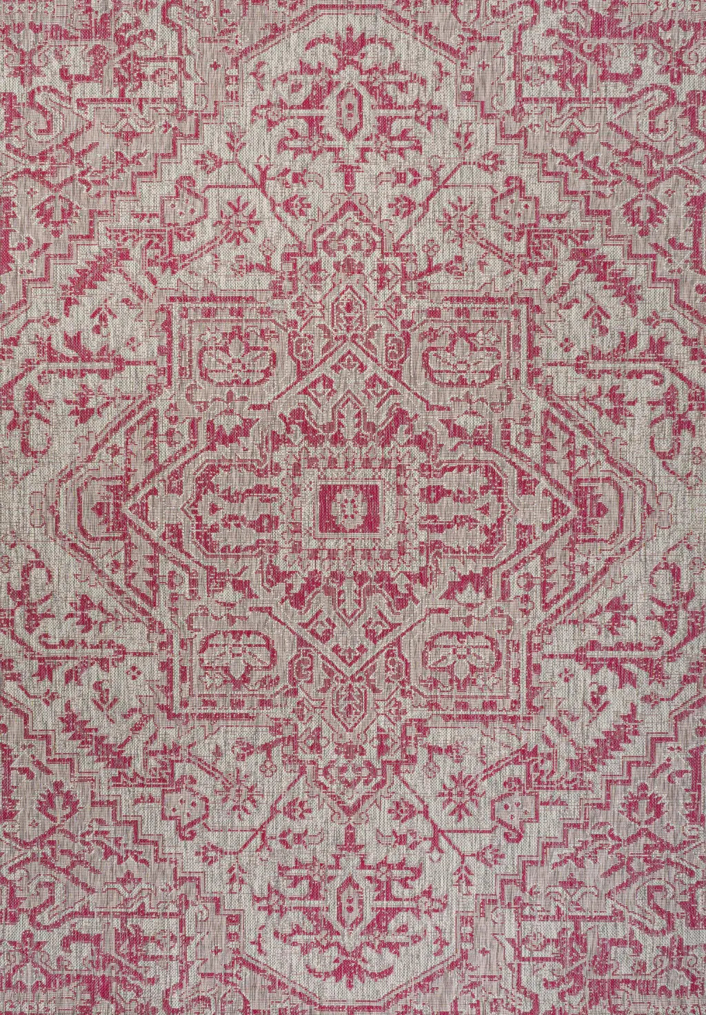 4' X 6' Light Gray And Fuchsia Medallion Indoor Outdoor Area Rug Homeroots Outdoor