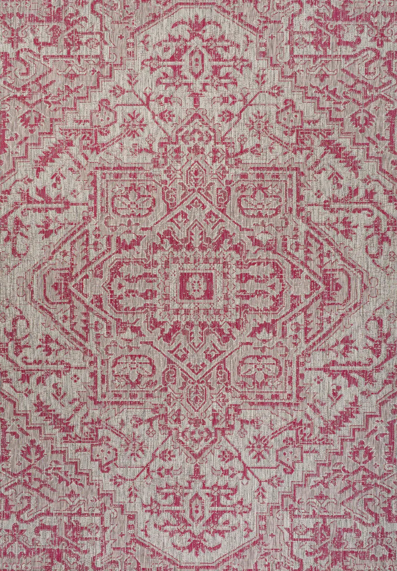 4' X 6' Light Gray And Fuchsia Medallion Indoor Outdoor Area Rug Homeroots Outdoor