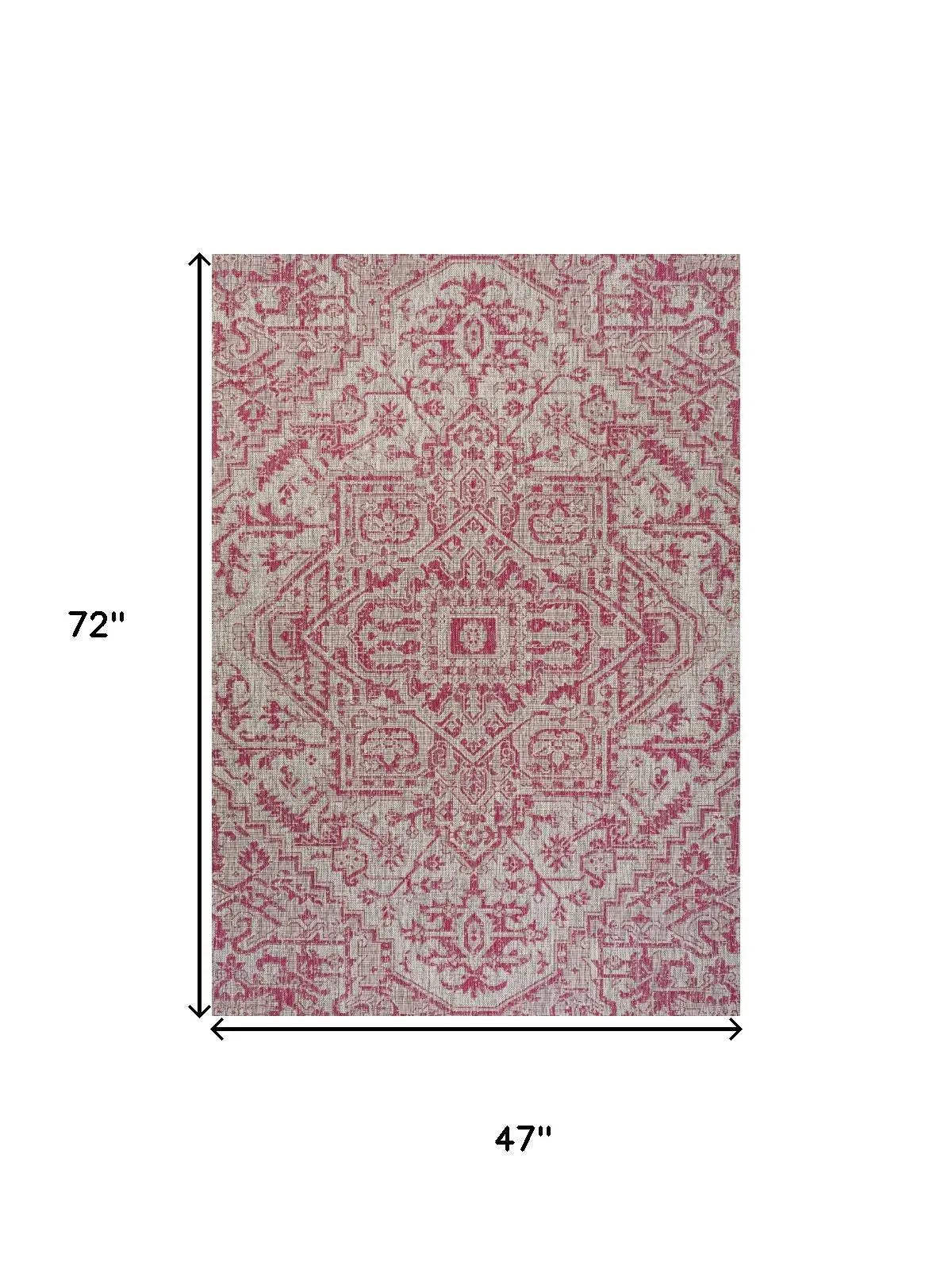 4' X 6' Light Gray And Fuchsia Medallion Indoor Outdoor Area Rug Homeroots Outdoor