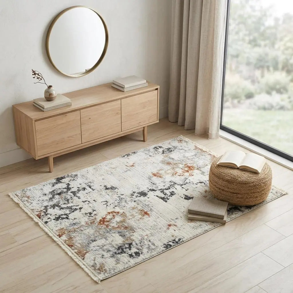 4' X 6' Natural Gray And Terra Cotta Abstract Area Rug Homeroots Home Decor
