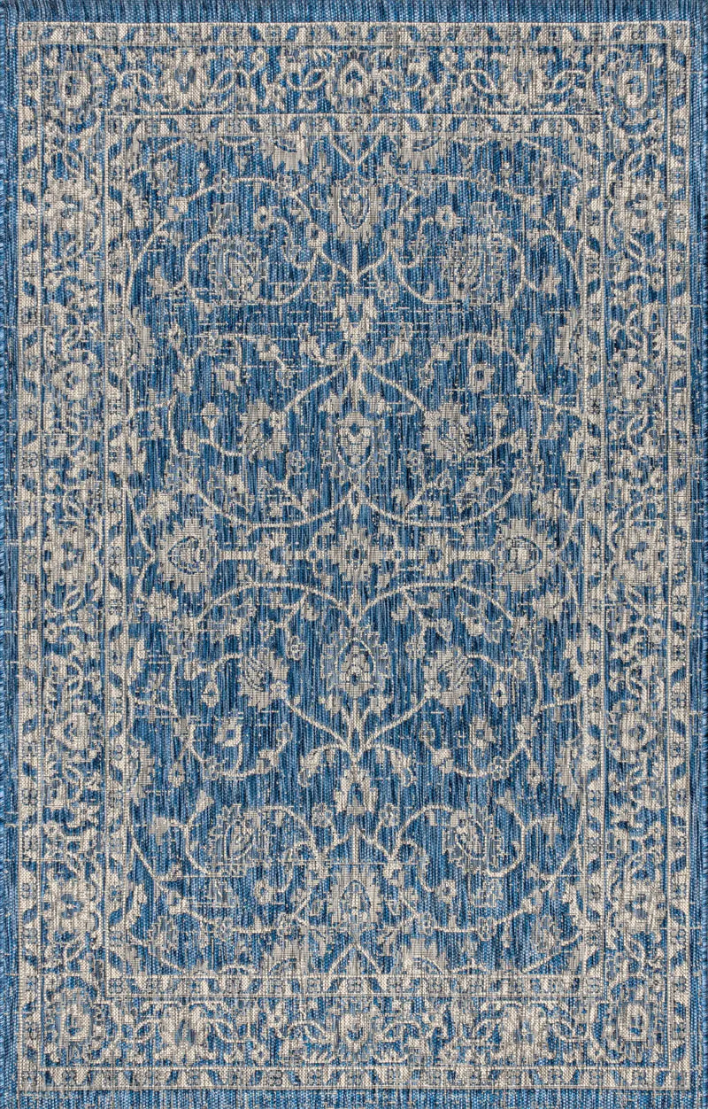 4' X 6' Navy Blue And Gray Medallion Indoor Outdoor Area Rug Homeroots Outdoor