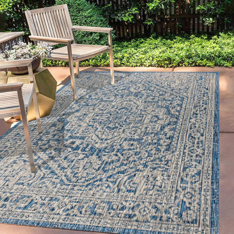 4' X 6' Navy Blue And Gray Medallion Indoor Outdoor Area Rug Homeroots Outdoor