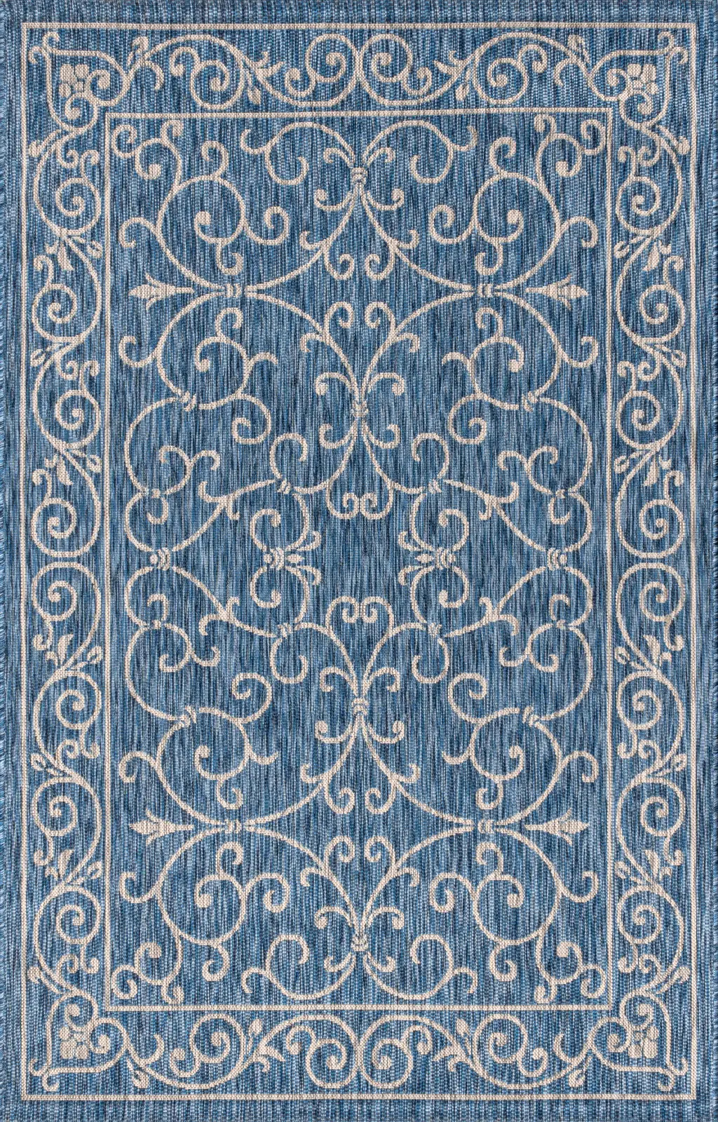 4' X 6' Navy Blue And Gray Medallion Indoor Outdoor Area Rug Homeroots Outdoor