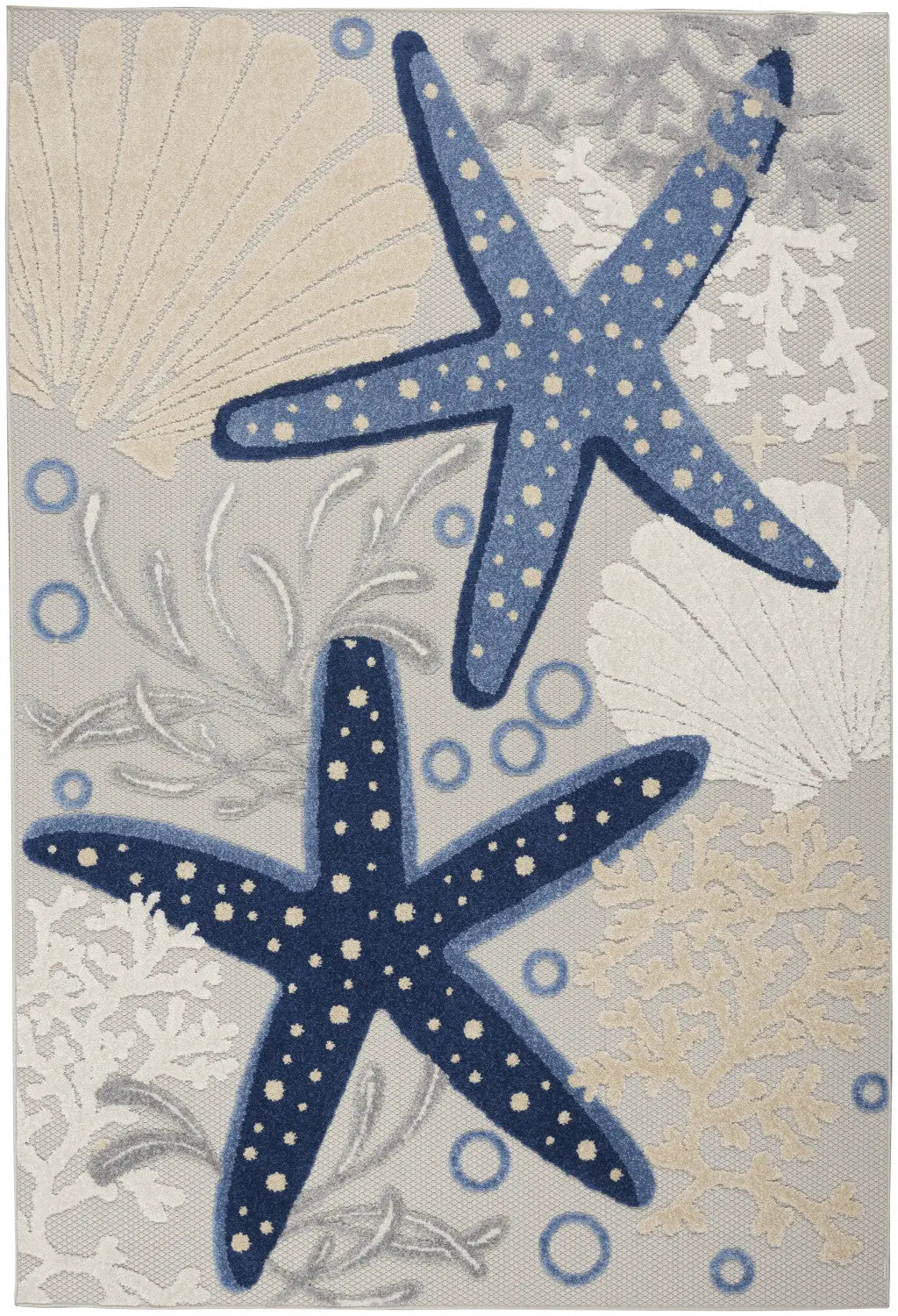 4' X 6' Navy Blue And Gray Starfish Indoor Outdoor Area Rug Homeroots Outdoor