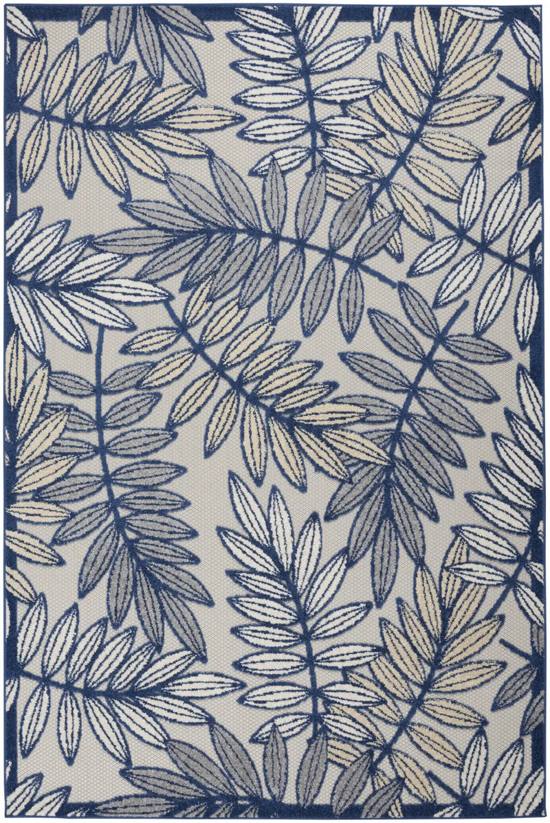 4' X 6' Navy Blue And Ivory Botanical Leaves Indoor Outdoor Area Rug Homeroots Outdoor