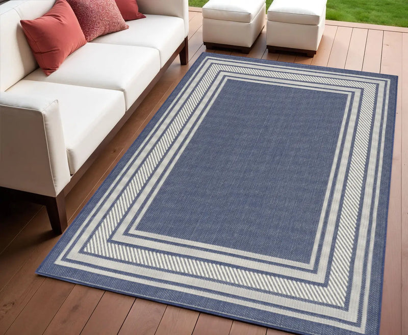 4' X 6' Navy Blue And Ivory Geometric Indoor Outdoor Area Rug Homeroots Outdoor