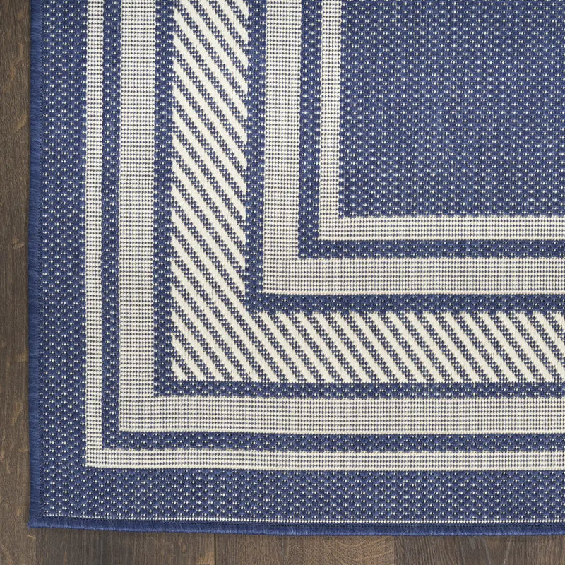 4' X 6' Navy Blue And Ivory Geometric Indoor Outdoor Area Rug Homeroots Outdoor