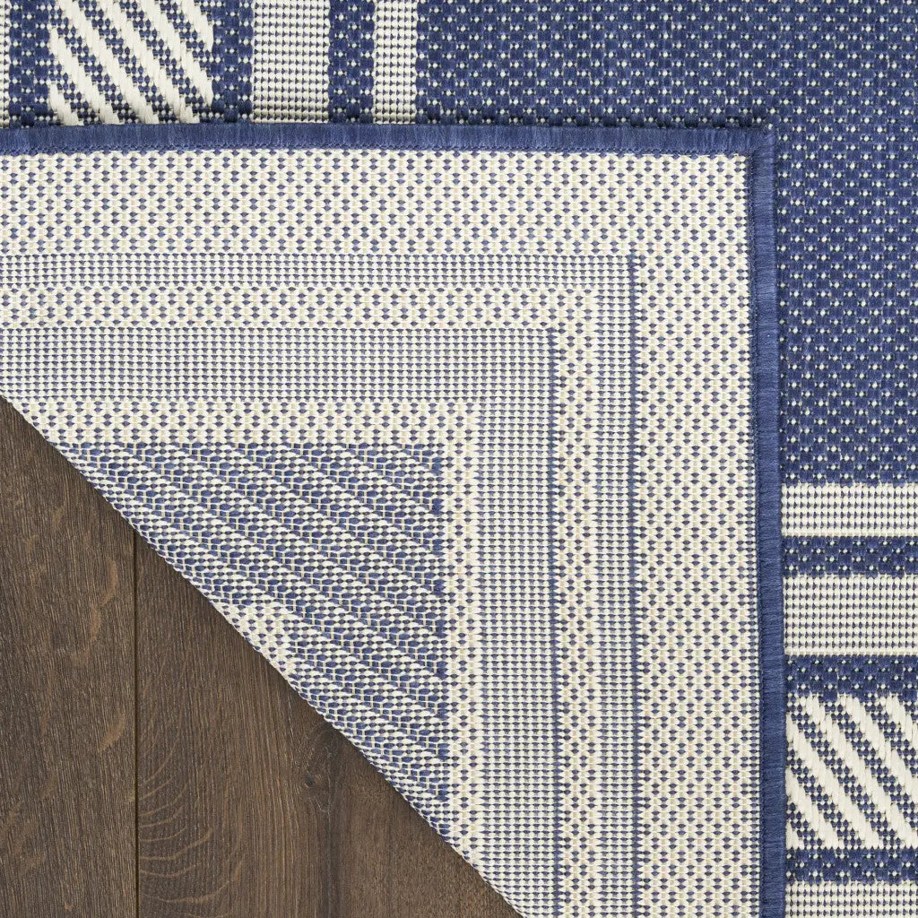 4' X 6' Navy Blue And Ivory Geometric Indoor Outdoor Area Rug Homeroots Outdoor