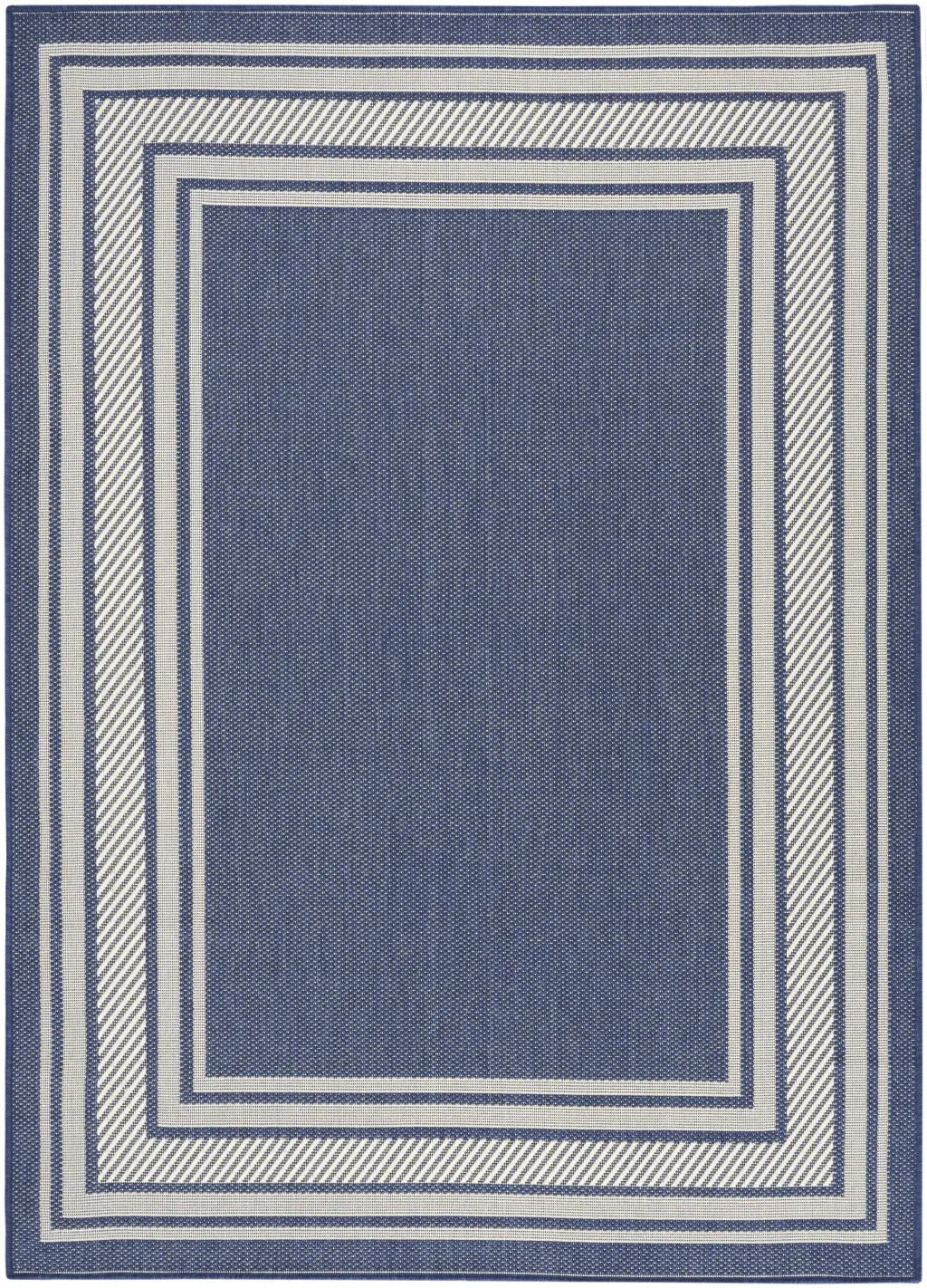 4' X 6' Navy Blue And Ivory Geometric Indoor Outdoor Area Rug Homeroots Outdoor