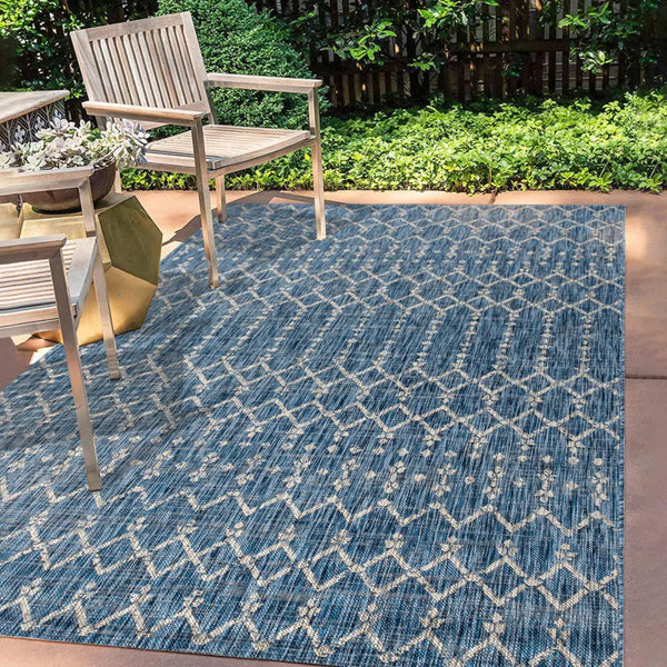 4' X 6' Navy Blue And Light Gray Trellis Indoor Outdoor Area Rug Homeroots Outdoor