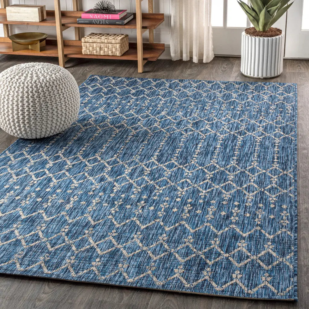 4' X 6' Navy Blue And Light Gray Trellis Indoor Outdoor Area Rug Homeroots Outdoor