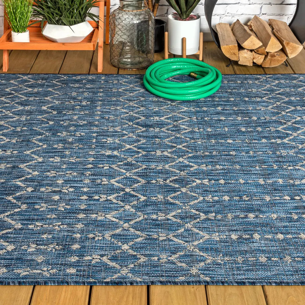 4' X 6' Navy Blue And Light Gray Trellis Indoor Outdoor Area Rug Homeroots Outdoor