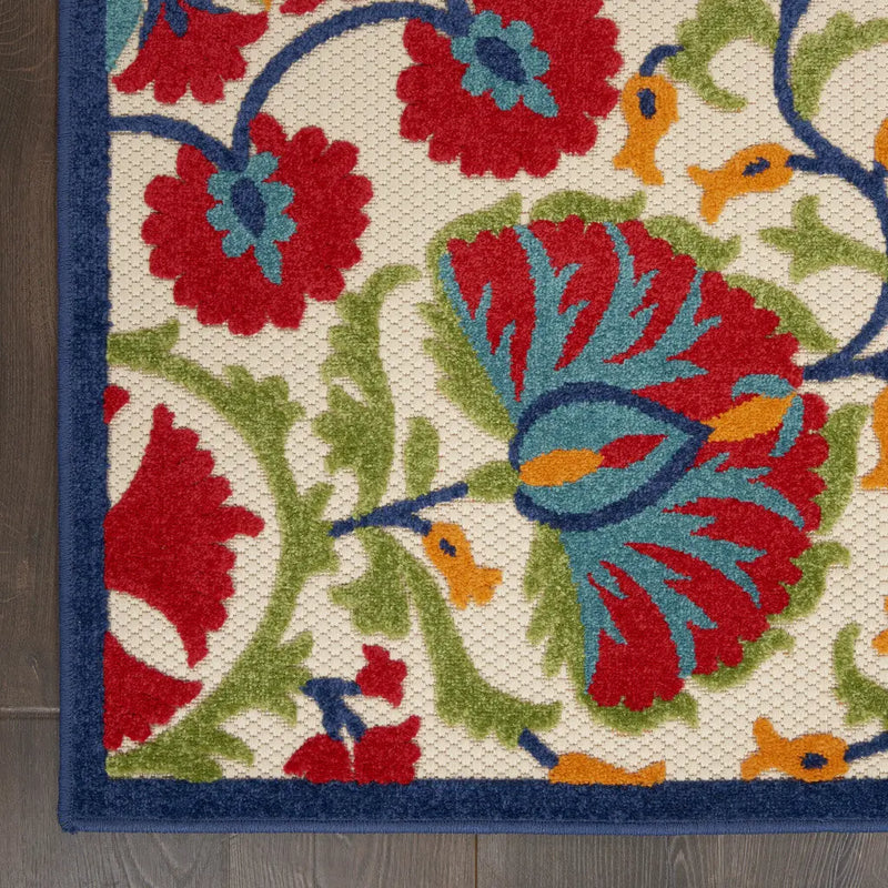 4' X 6' Navy Blue Beige Green Blue And Red Floral Indoor Outdoor Area Rug Homeroots Outdoor