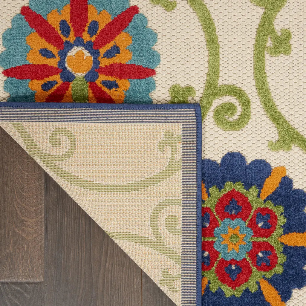 4' X 6' Navy Blue Beige Green Blue And Red Floral Indoor Outdoor Area Rug Homeroots Outdoor