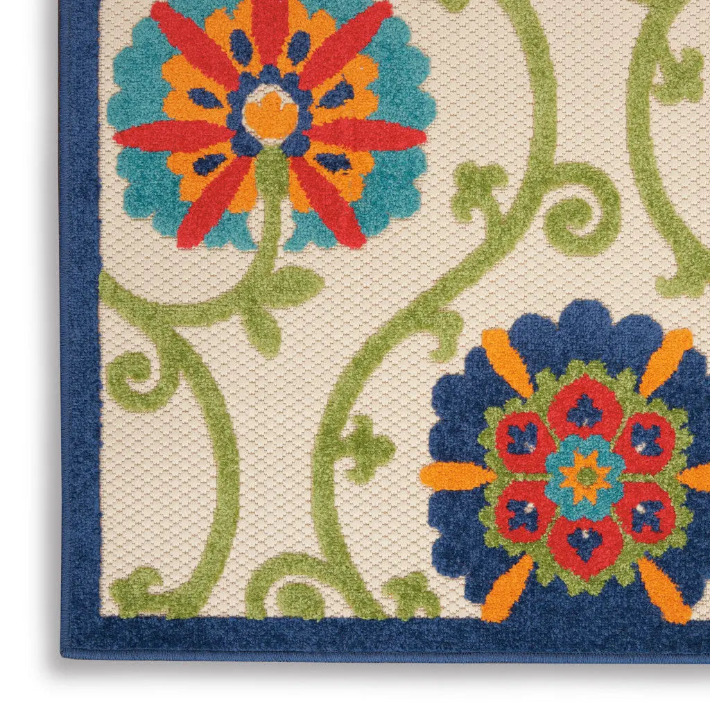 4' X 6' Navy Blue Beige Green Blue And Red Floral Indoor Outdoor Area Rug Homeroots Outdoor