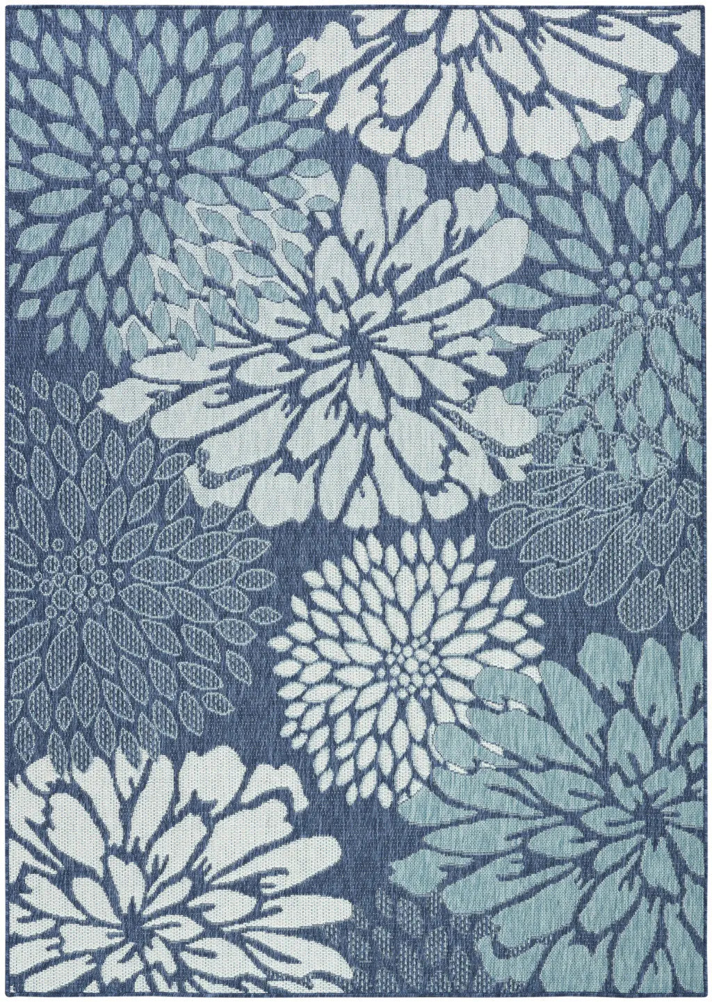 4' X 6' Navy Blue Floral Indoor Outdoor Area Rug Homeroots Outdoor