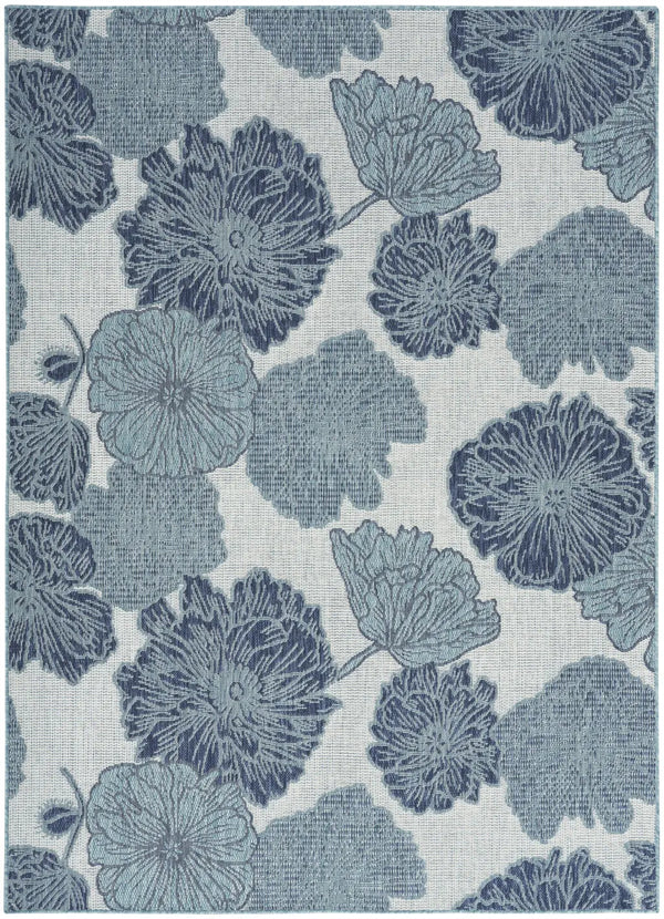 4' X 6' Navy Blue Ivory And Blue Floral Indoor Outdoor Area Rug Homeroots Outdoor