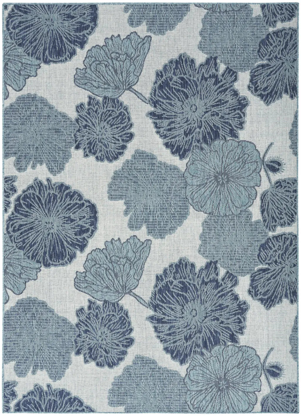 4' X 6' Navy Blue Ivory And Blue Floral Indoor Outdoor Area Rug Homeroots Outdoor
