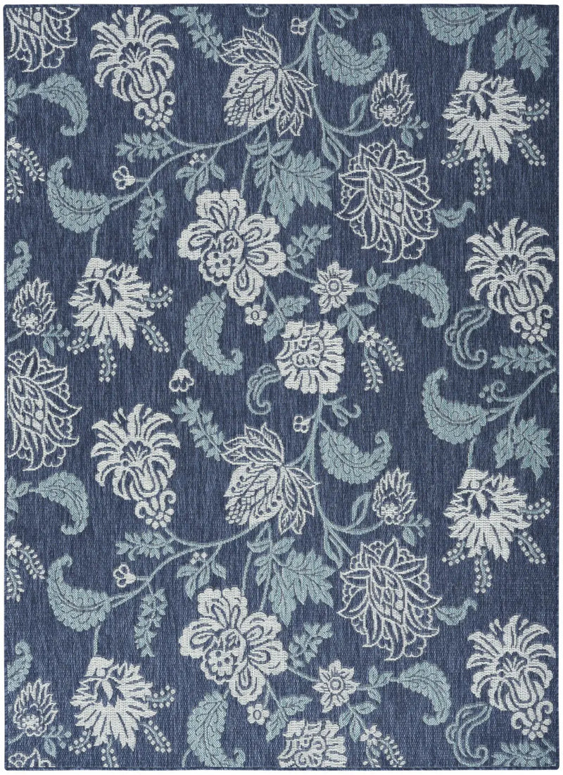 4' X 6' Navy Blue Sky Blue And Ivory Floral Indoor Outdoor Area Rug Homeroots Outdoor
