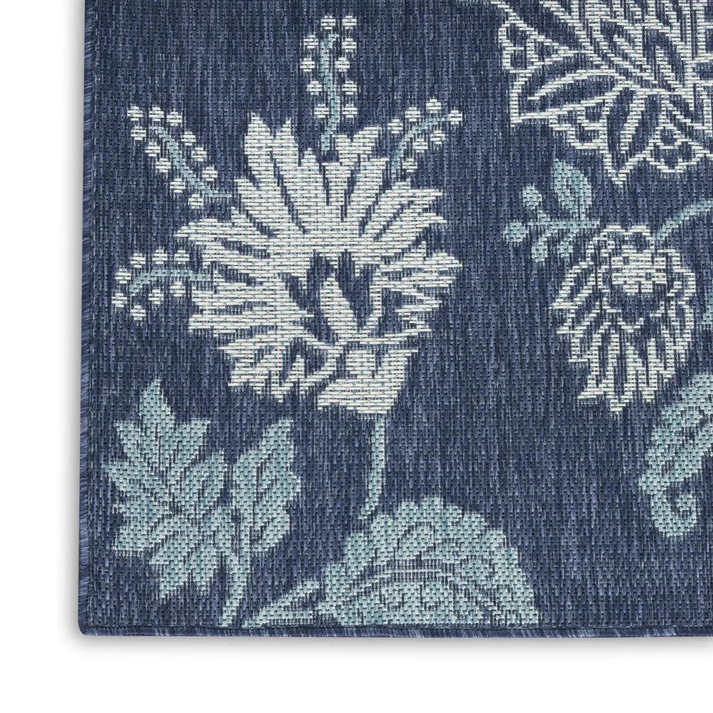4' X 6' Navy Blue Sky Blue And Ivory Floral Indoor Outdoor Area Rug Homeroots Outdoor